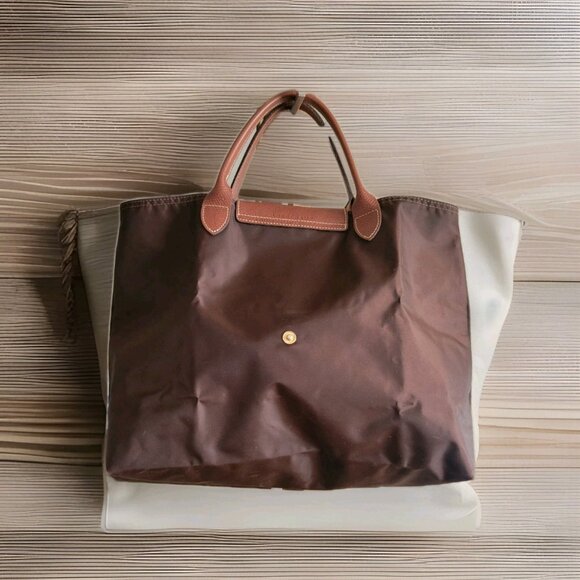 LONGCHAMP Le Pliage Mocha Nylon Leather Handbag - Picture 2 of 8